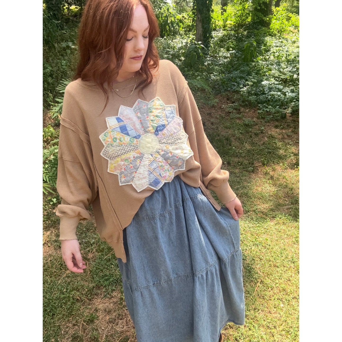 Dresden Daydream Sweatshirt in Tan & Plaid XL/XXL